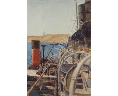 ARR NORMAN WILKINSON (BRITISH, 1878-1971), R.M.S. 'Mauretania' Rafted Up To A Transport, Off The Coast Of Gallipoli, 1915, Si