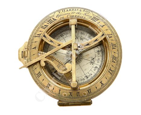 A POCKET INCLINING DIAL BY T. HARRIS & SON, LONDON, CIRCA 1805, with 1½in. silvered dial, steel needle with clamp, hinged cha