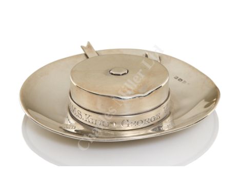 A COMMEMORATIVE SILVER SAILOR'S HAT FROM H.M.S. KING GEORGE V, realistically modelled as a sailor's hat, the hat band engrave