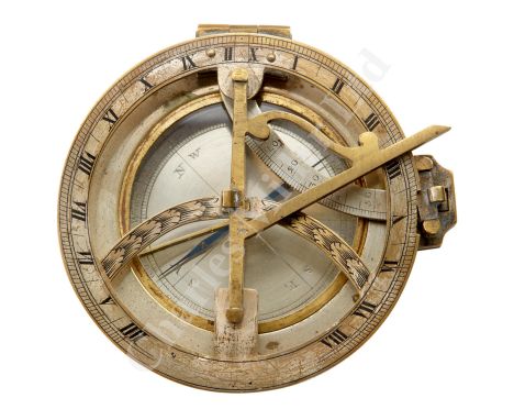 AN INCLINING DIAL, ENGLISH, 19TH CENTURY, unsigned, constructed in silvered brass, 2in. dial with with blued steel needle on 