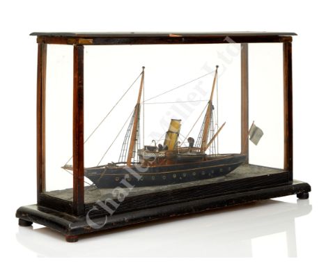 A SAILOR'S WATERLINE MODEL FOR A STEAM YACHT, CIRCA 1900, carved hull with portholes, simple deck fittings and superstructure