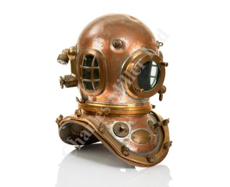 A GOOD 12-BOLT COPPER & BRASS DIVING HELMET BY SIEBE GORMAN & CO. LTD, no. 19298 (matching including faceplate), with remnant