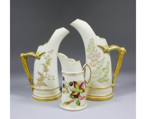 A late 19th Century Royal Worcester bone china "Tusk" pattern "Blush Ivory" jug, (Shape No. 1116) the body painted and gilded