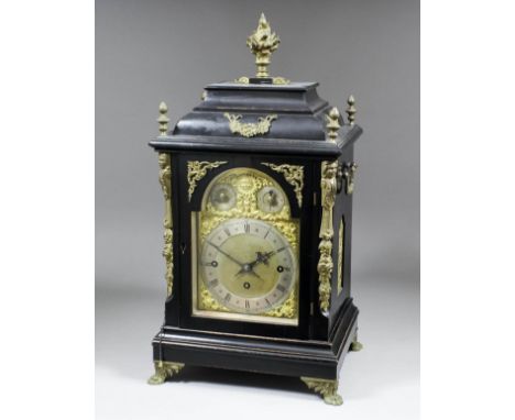 A late 19th Century ebonised and gilt brass mounted mantel clock by Winterhalder & Hofmeier, the brass dial with 5.75ins diam