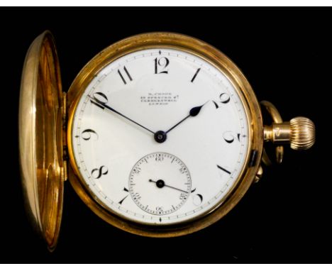 An Edward VII gentleman's 18ct gold full hunting cased keyless pocket watch by Robert Crook, 49 Spencer Street, London, No. 4