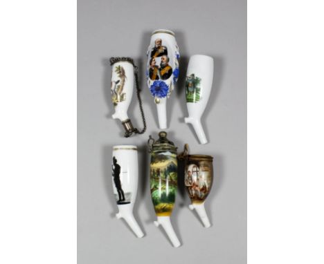 A collection of German and Austrian printed and painted porcelain pipe bowls, including - Portraits of three German Princes w