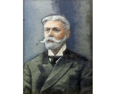 19th Century School - Coloured print and woven silk picture - Shoulder length portrait of a bearded gentleman, 10ins x 7.25in
