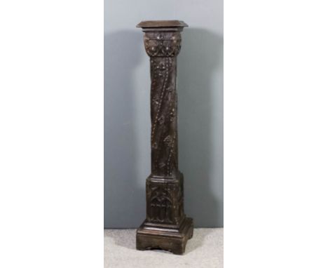 A 15th Century French column, the sides carved with tracery, pecton shells, stars and fleur-de-lis (adapted as a torchere), 5