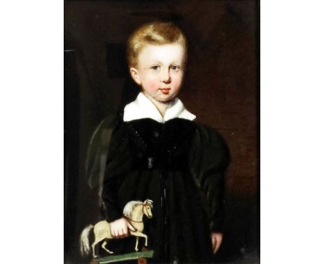 19th Century English School - Pair of watercolours and gouache on glass - Half length portrait of a woman in mourning, and a 