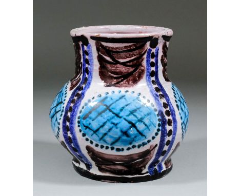 Vanessa Bell (1879-1961) - A lead glazed pottery vase painted in shades of blue and maganese with an abstract design separate