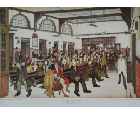 L.S. LOWRY LIMITED EDITION COLOUR PRINT  'Ancoats Hospital Outpatients Hall'   (263/500) 10 1/4" x 15 1/2" (26cm x 39.4cm) 