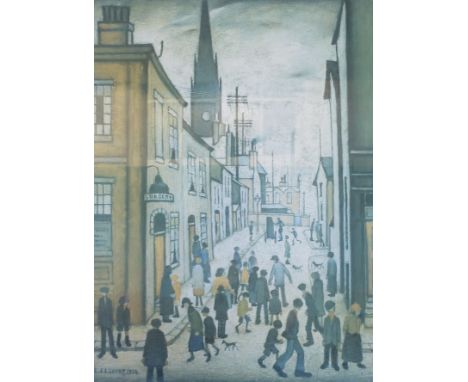 L.S. LOWRY (1887-1976) LIMITED EDITION COLOUR PRINT "An Organ Grinder" 15 ½" x 20 ½" (39.3cm x 52cm) Unsigned