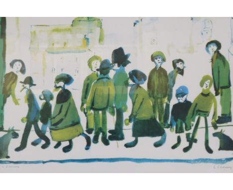 •L. S. LOWRY (1887-1976) ARTIST SIGNED LIMITED EDITION PRINT "People Standing About" Edition of 500, guild stamp Signed  19 ½