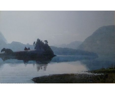DAVID ELLIOT ARTIST SIGNED COLOUR PRINT  'Morning on Windermere' signed in pencil 7 1/2" x 19 1/2" (19cm x 49.5cm)  and  GEOF
