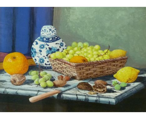 R. THORPE (Twentieth century) ACRYLIC ON BOARD "Festive Fruits" Signed, titled and dated 2000 11 ½" x 15 ½" (29.2cm x 39.3cm)