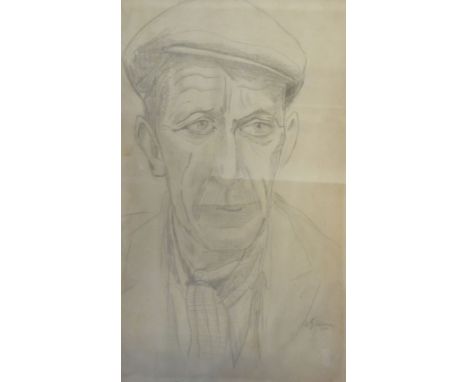 IN THE MANNER OF LOWRY PENCIL DRAWING 'The Foreman' Portrait, signed, titled and dated 1952 14 3/4" x 9 1/2" (37.5cm x 24cm)