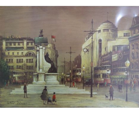 •ARTHUR DELANEY (1927-1987) ARTIST SIGNED LIMITED EDITION COLOUR PRINT Piccadilly, Manchester 454/500 Signed 11 ¼" x 16 ¾" (2