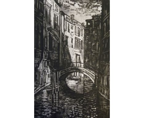 NORMAN C. JAQUES ARTIST SIGNED ORIGINAL BLACK AND WHITE LITHOGRAPH 'Venetian Canal', inscribed  'Artists Proof'  signed and t