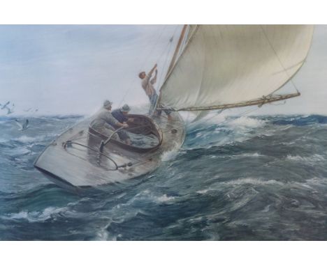C. NAPIER HENRY (1912)  COLOUR PRINT REPRODUCTION  Day boat under full sail on a windy day 21" x 32" (53.5cm x 81cm)  and I F