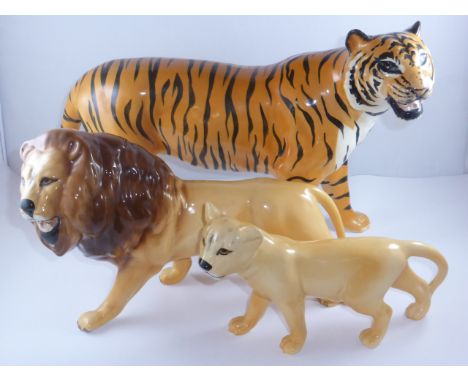 BESWICK, LION AND CUB AND TIGER FIGURES, all lots are sold as seen at the fall of the hammer, from a visual ispection these a