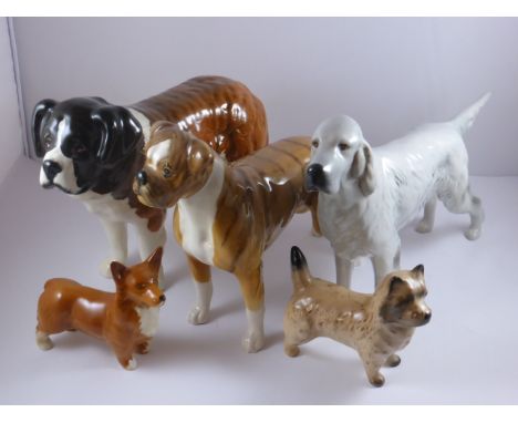 MISC. BESWICK DOG FIGURES INC. BAYLDON BARONET ENGLISH SETTER, BULLDOG, CAIRN TERRIER AND A CORGI