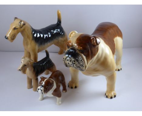 BESWICK, AIRDALE TERRIERS, LARGE AND SMALL MODELS (2), AND BESWICK BULLDOGS, LARGE AND SMALL MODELS (2), all lots are sold as