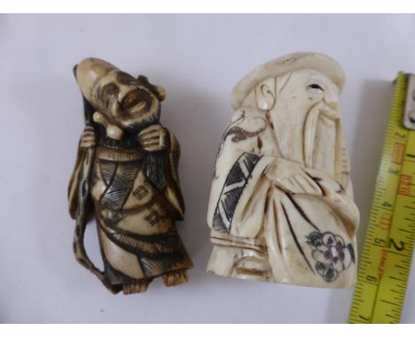 2, 19TH CENTURY CARVED IVORY FIGURAL NETSUKE