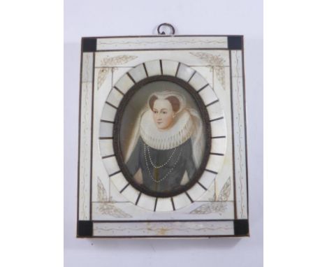 PORTRAIT MINIATURE IN 'PIANO KEY' FRAME, BELIEVED TO DEPICT ELIZABETH I