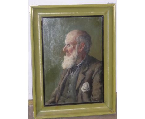 OIL ON CANVAS PORTRAIT OF A DISTINGUISHED GENTLEMAN WITH GLASSES, APPROX. 58 X 39 cm