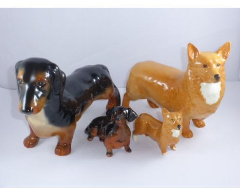 BESWICK, DACHSHUND, LARGE AND SMALL FIGURES (2) AND BESWICK, CORGI, LARGE AND SMALL MODELS (2), all lots are sold as seen at 