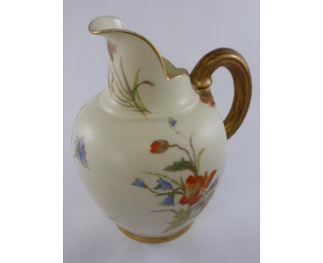 ROYAL WORCESTER BLUSH IVORY FLAT BACK JUG WITH FLORAL DECORATION, SHAPE 1094, APPROX. 13.5 cm