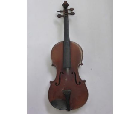 GERMAN MADE VIOLIN WITH LABEL 'COPIE OF ANTONIUS STRADIVARIUS CREMONENLIS FACIEBAT 1721', BACK LENGTH APPROX. 37.5cm INC. BUT