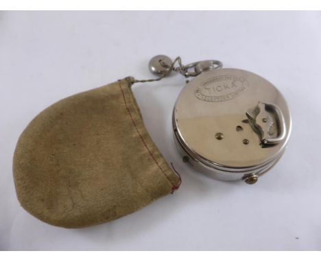 HOUGHTONS LIMITED 'TICKA' NOVELTY POCKET CAMERA IN NICKEL PLATED CASE C/W DRAW STRING POUCH