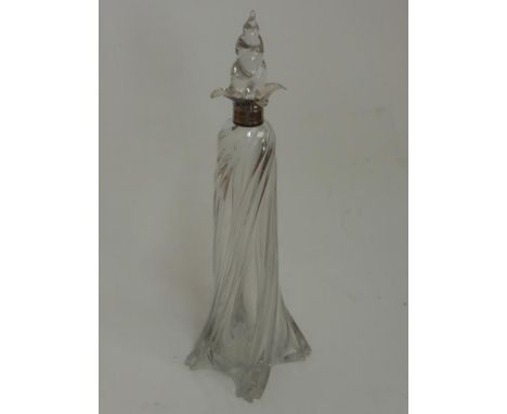 19TH CENTURY WRYTHEN GLASS DECANTER WITH STOPPER AND SILVER COLLAR, HENRY WILKINSON, SHEFFIELD, APPROX. 40 cm