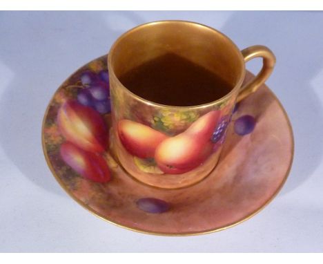 ROYAL WORCESTER CAN & SAUCER DEC FRUIT SIG H AYRTON