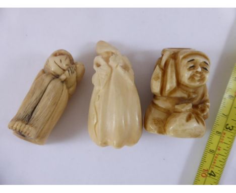 3, 19TH CENTURY CARVED IVORY NETSUKE