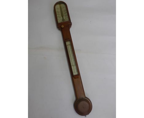 19TH CENTURY OAK STICK BAROMETER/ THERMOMETER, ANGLED IVORINE SCALE SIGNED CURRY & PAXTON, BRISTOL, LONDON AND LIVERPOOL, TUR