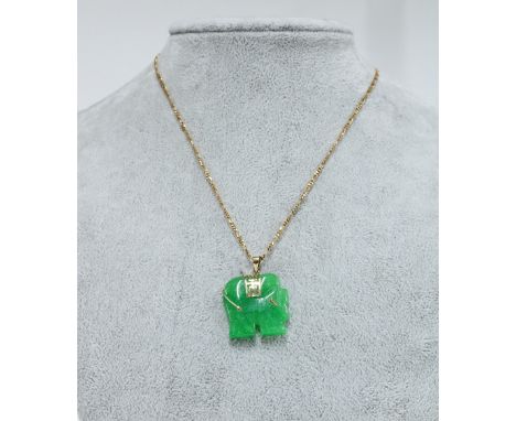 Jade elephant pendant on a 9ct gold chain 