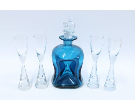 Bent Severin for Holmegaard, set of four Princess glasses together with a blue glass decanter with clear glass stopper (5) 20