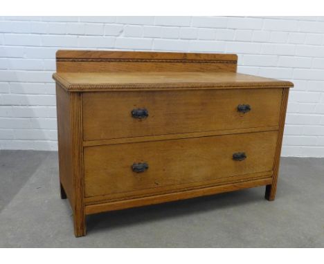 Early 20th century light oak ledge back chest. 69 x 101 x 43cm. 