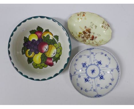 Lanark pottery fruit bowl, Royal Copenhagen porcelain bowl and a Limoges porcelain dish, (3)