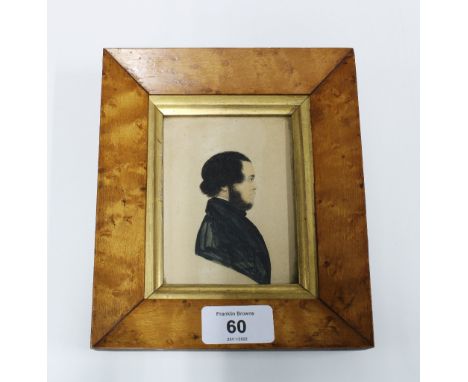 Portrait miniature, silhouette style, within a burr frame, size overall 15 x 17cm 