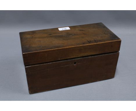 19th century mahogany tea caddy, with two lead lined divisions and a glass mixing bowl, 30cm long 