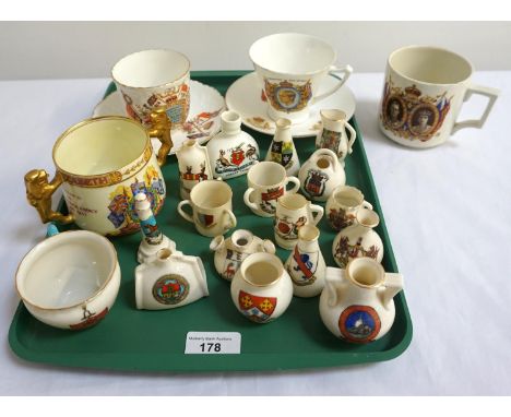COLLECTION OF CRESTED CHINA
includes a Paragon King George VI and Queen Elizabeth twin handled cup, Queen Victoria 60 Years c