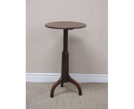 A 19th Century oak Primitve Candlestand with circular top, turned column and tripod base 15 1/2in D