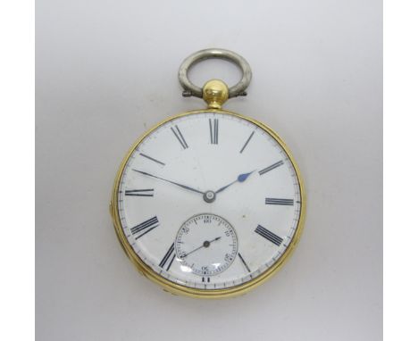 A George V 18ct gold cased Pocket Watch with open face, subsidiary seconds dial, engine turned outer case engraved eagle cres