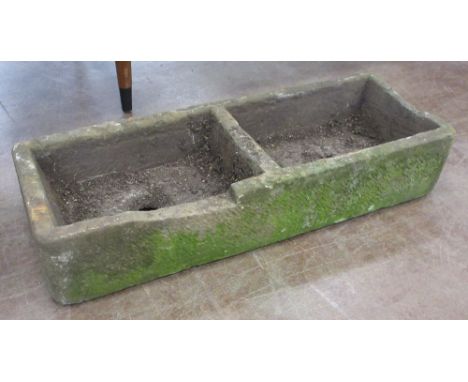 A rectangular two division stone Trough, 42 x 16in