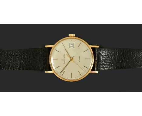 A Gentleman's Garrard Quartz Wristwatch the champagne dial with hourly baton markers, sweep seconds hand and date aperture at