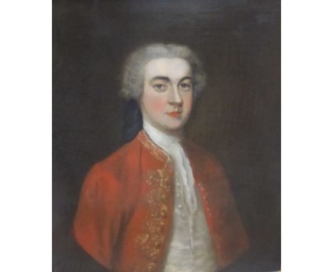 FOLLOWER OF CHARLES PHILLIPS (1708-1747)Portrait of Corbet Owen (d.1750),half-length, wearing a red brocaded coat and white w