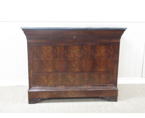 A 19th Century marble top Continental Commode fitted four drawers on carved bracket supports 4ft 2in W